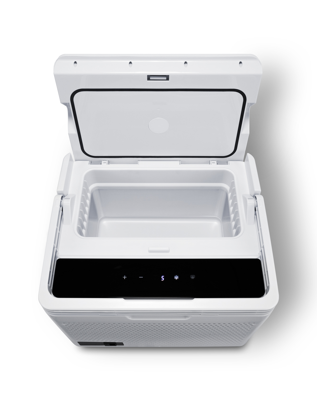 Portable 12V/24V MOMCUBE cooler operates as a refrigerator or freezer for breast milk storage, with AC adapter included